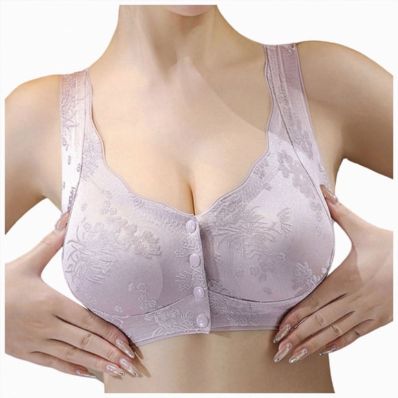 NIEWTR Bras for Older Women Front Closure No Underwire Breathable Full Coverage Powerful Push Up Bra for Seniors(Light Purple,3XL)