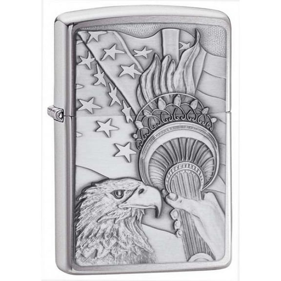Zippo Lighter - Personalized Customize Message Engrave on Back Patriotic Eagle with Stars Brushed Chrome #20895