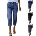 thumbnail image 4 of JSheng Women's Denim Capri Jeans High Waist Straight Leg Frayed Hem Cropped Pants for Daily Street Wear A-Light Blue,S, 4 of 6