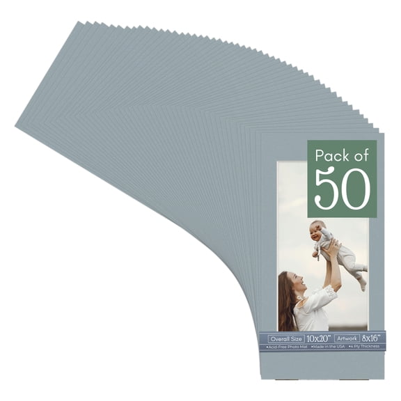 Metallic Silver Picture Frame Mat for 10x20 Frames - Fits 8x16 Photos - 50 Mats