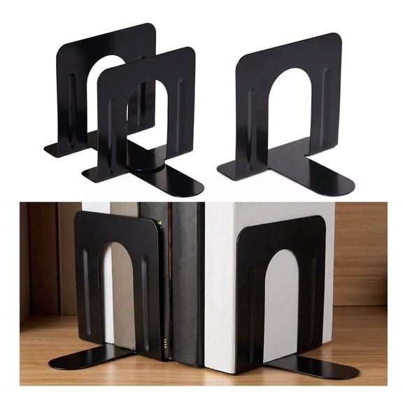 Renyuanyuan Metal Non-Skid Book Ends, Black Book Stopper for Home Office Kitchen Shelves, 4.7x4.7x4.8 in, 1 Pair (2 Pieces)