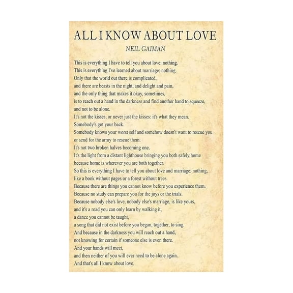 Romantic Poetry Wall Art All I Know About Love Poem for Wedding Reading Literary Quote Decor Living Room Home Office