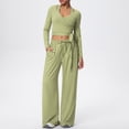 thumbnail image 2 of Women's Soft Fabric Activewear Set Mid Rise Tummy Smoothing with Elastic Waist Functional Side Pockets Perfect for Yoga Gym Workouts or Outdoor Running Versatile JASKFLY Green XL, 2 of 6
