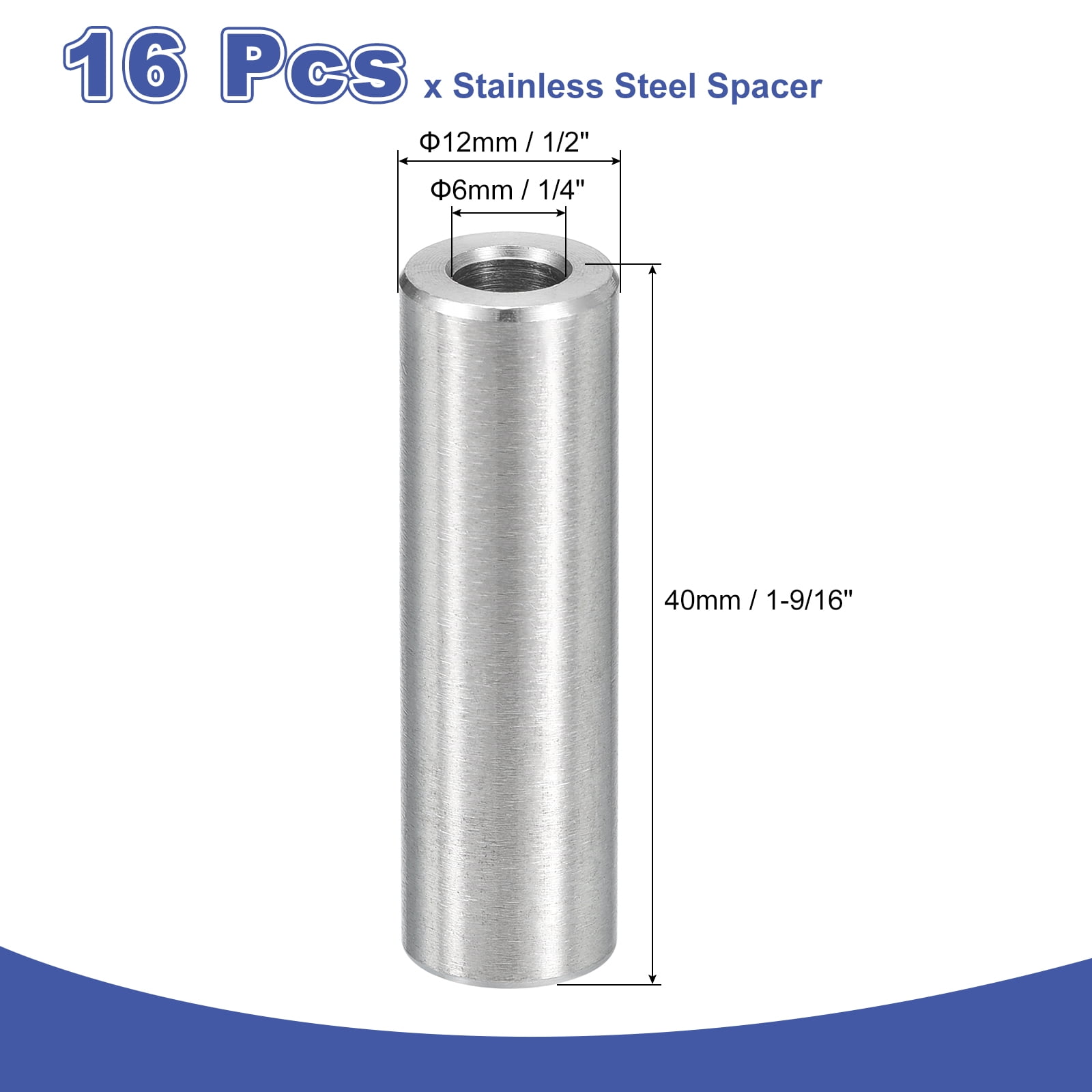 16Pcs 304 Stainless Steel Spacer 12mm OD x 6mm ID x 40mm Length for M6 Screw