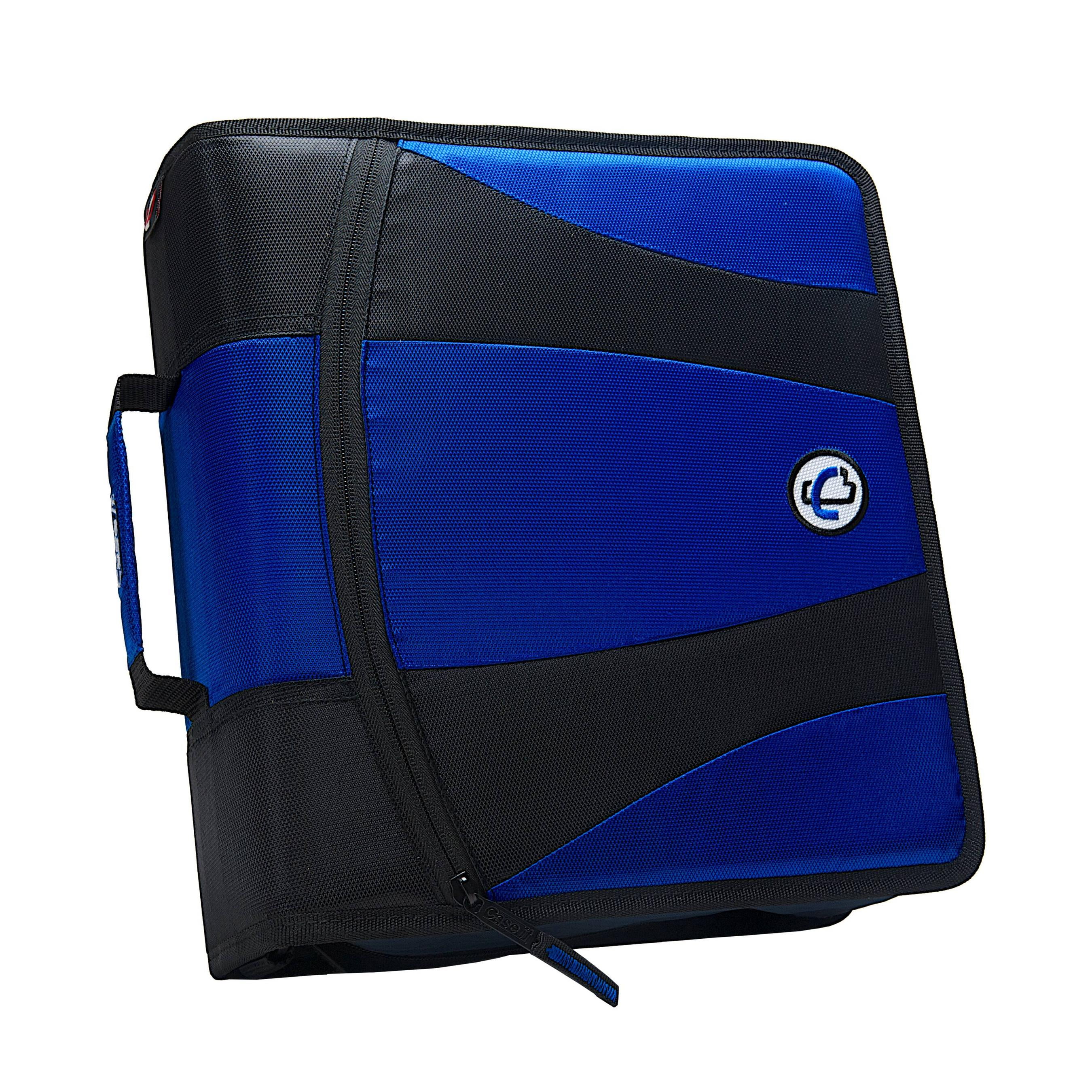 DUAL-121 3" capacity Blue Case It 1.5" Dual O-Ring Zipper Binder with Pocket 