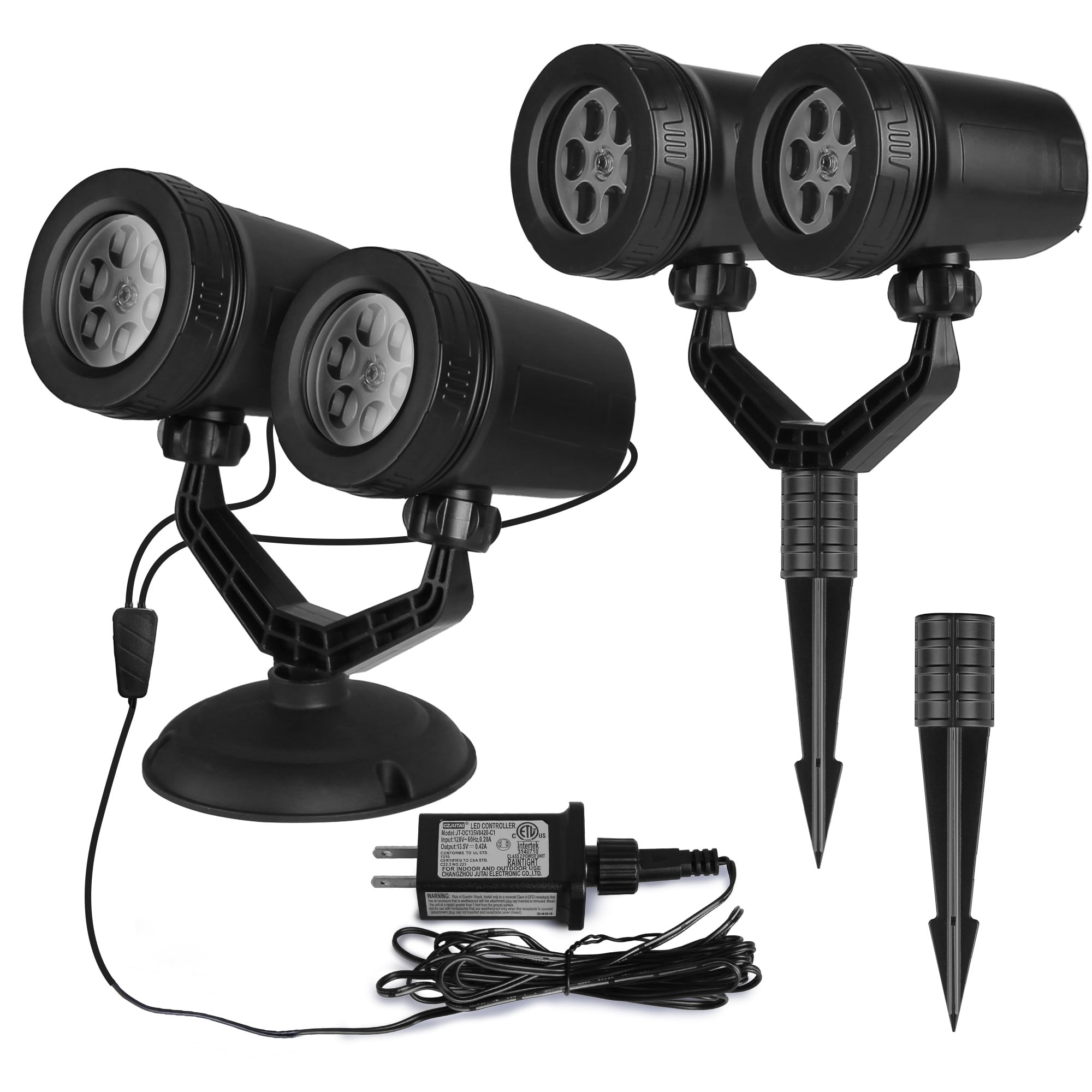 Astoutdoor Snowflake Projection Light with Dual Adjustable 180° Heads, IP44 ABS Outdoor Projector Light, 4 Dynamic Snowflake Patterns for Holiday Indoor and Outdoor Decor