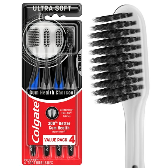 Colgate Gum Health Adult Manual Charcoal Toothbrush, Ultra Soft, 4 Pack