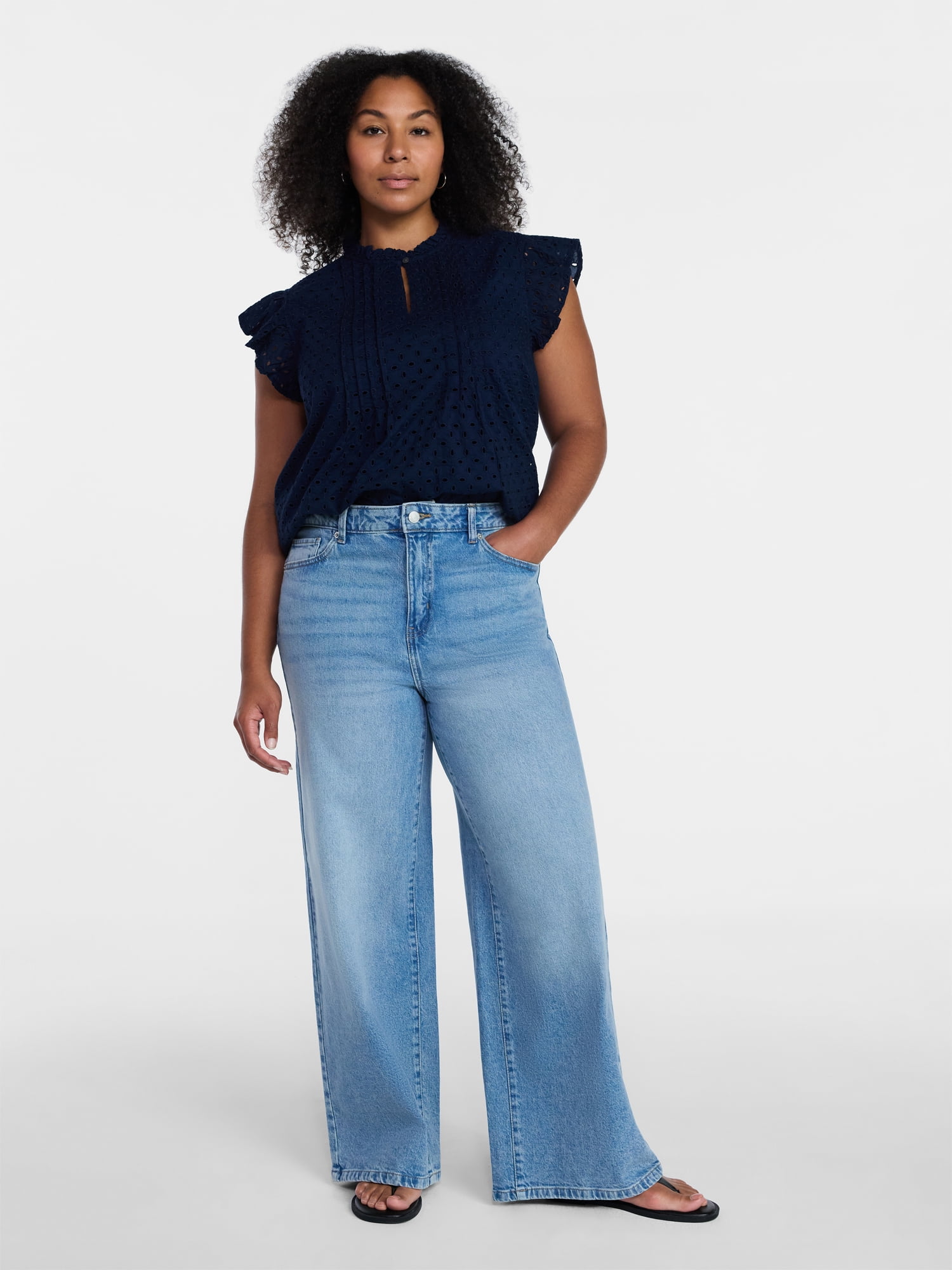 Time and Tru Women's Wide Leg Jeans, 31" Inseam, Sizes 0-22, 0L-22L