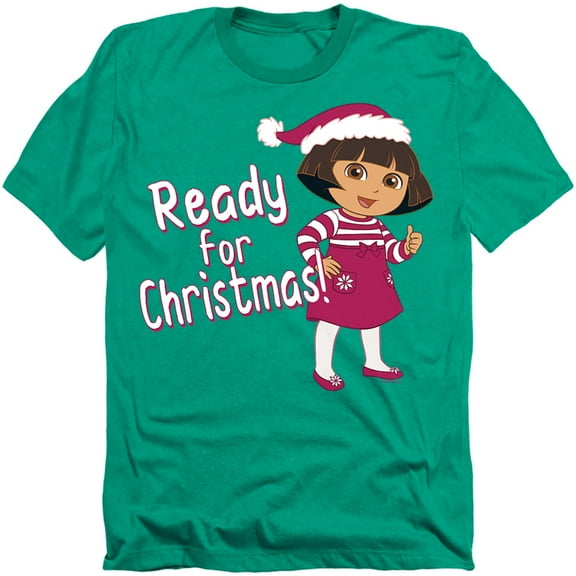 Popfunk Dora Ready for the Holidays Unisex Adult Heather T Shirt, Kelly Green Heather, Small