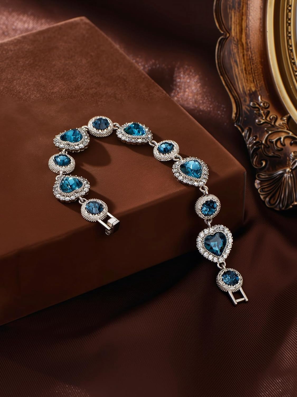 Blue Heart Bracelet for Women White Gold Elegant London Blue Gemstone Heart Bracelet Romantic Jewelry Gift Luxury Christmas Valentine’s Day Xmas Jewelry Gifts for Women Mom Stocking Stuffers