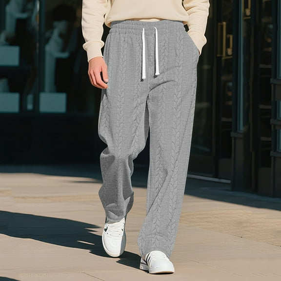 Zylanna Men's Casual Pants, Elastic Waist Pockets with Drawstring Loose Straight Leg Pants for Men Gray