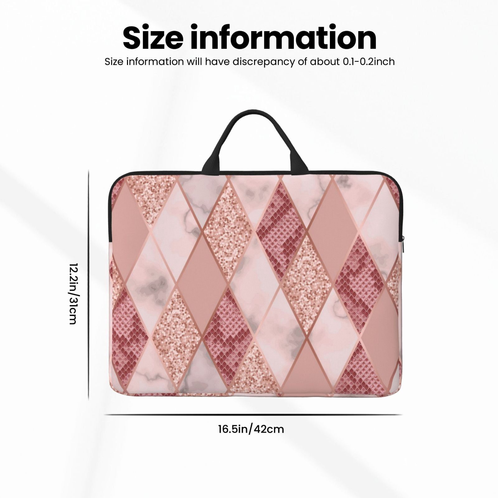 Laptop Sleeve Case Bag Protective Carrying Case with Handle for 14 inch Laptop, Rose Gold Marble Snakeskin Geometric