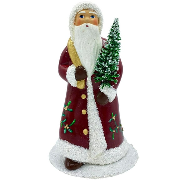 Alexander Taron 9" Santa Schaller Paper Mache Christmas Candy Container with Red Coat and Mistletoe