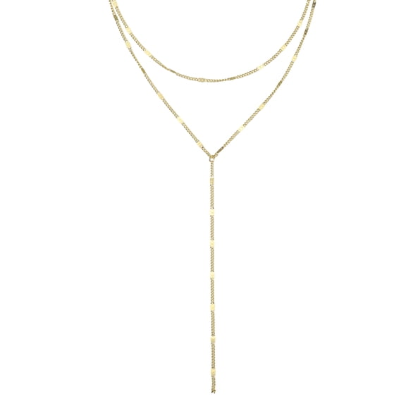 Uxcell Lariat Necklace for Women, Dainty 14k Gold Plated Long Pendant Necklaces Trendy Layered Beaded Y-Shaped Chain Drop for Jewelry Gifts, Gold