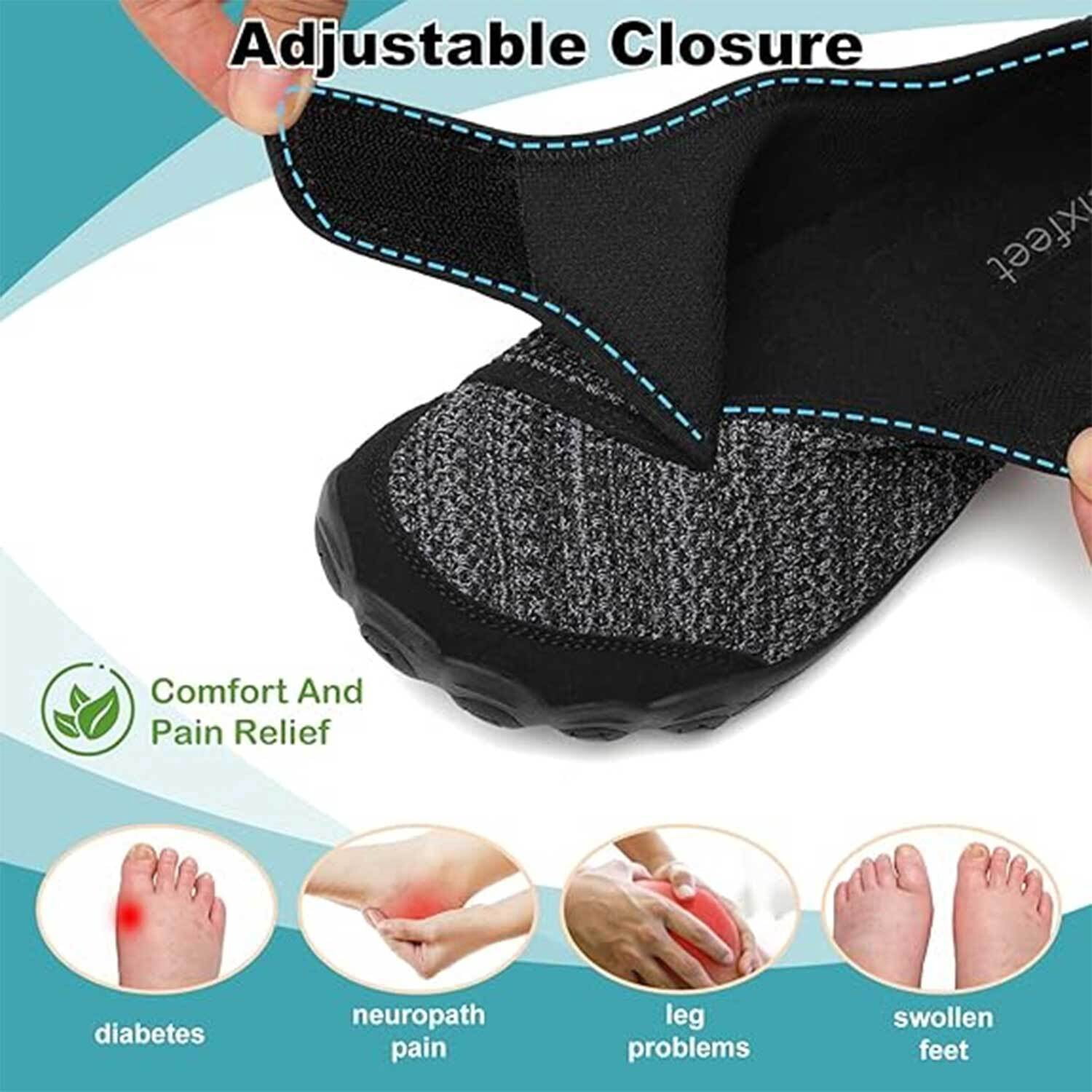 Leisfit Women Men Wide Diabetic Barefoot Shoes Adjustable Walking Sneakers