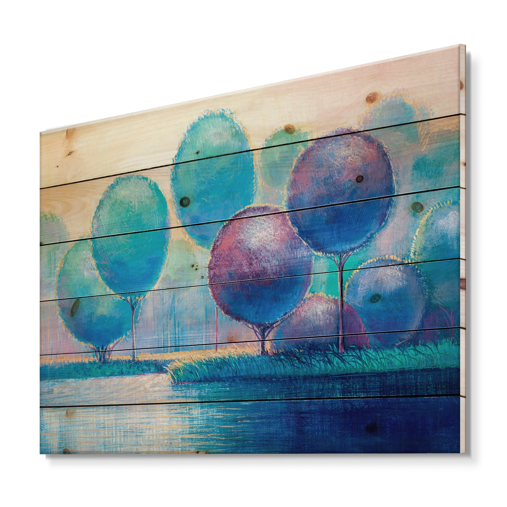 Designart 'Ornamental Colourful Trees V' Modern Print on Natural Pine Wood