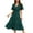 Dark Green, variant on Women's Wrap V Neck Midi Dress Long Sleeve Smocked Waist Tiered A Line Pleated Flowy Long Dress