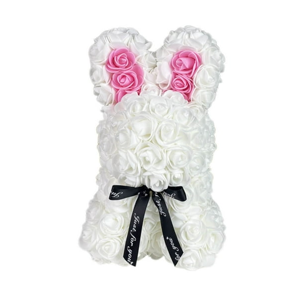 Conejito de espuma para San Valentín con rosas artificiales | Peluche suave y tierno | Muñeco decorativo "Amor eterno" | Conejito personalizado para cumpleaños, San Valentín, decoración del hog