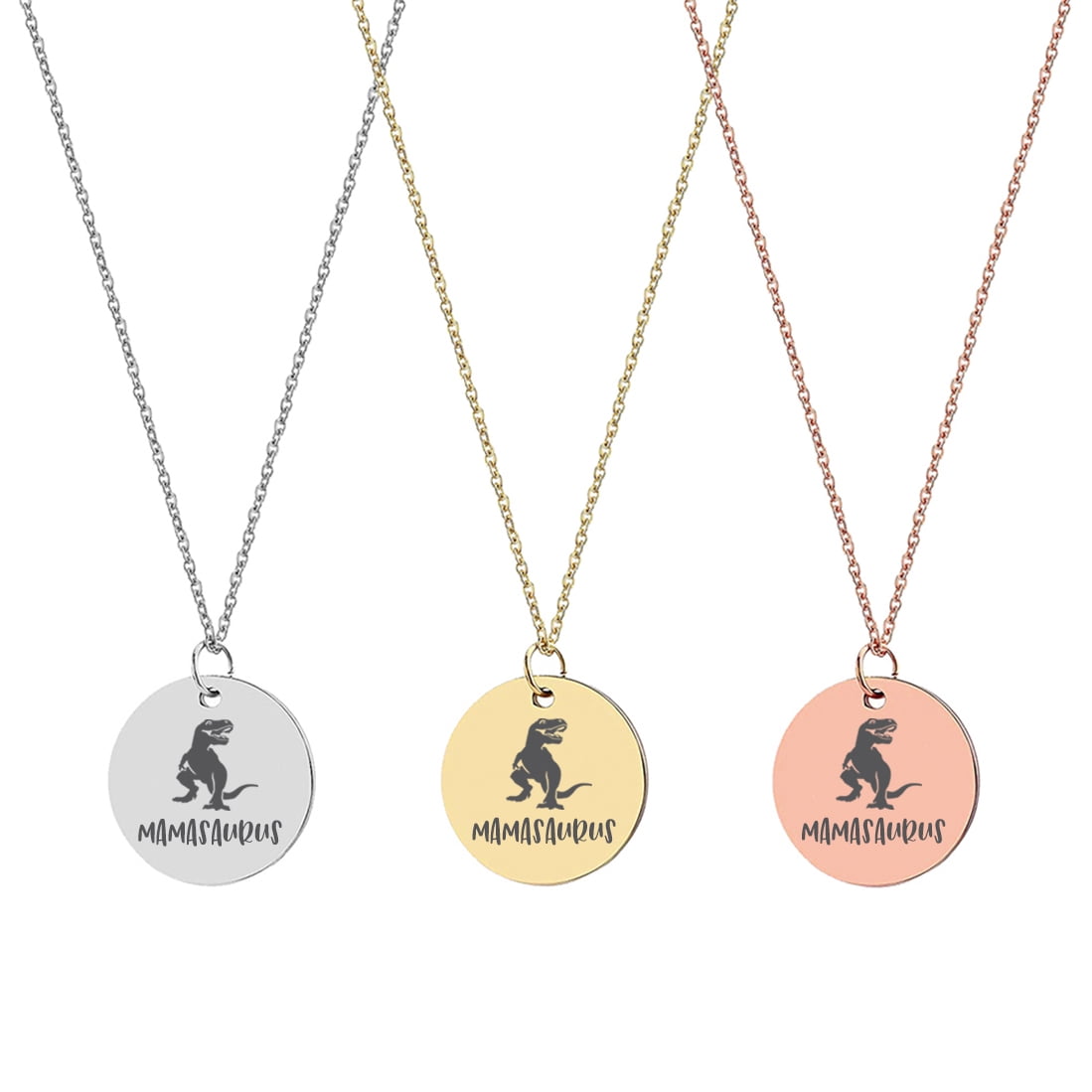 Anavia Mamasaurus High Polish Stainless Steel Fashion Necklace Jewelry Gift for Mom Grandma-[Silver Disc 18"]
