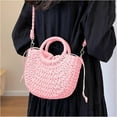 thumbnail image 4 of Mini Semi-circle Rattan Straw Bag, Hand-woven Women Summer Retro Beach Tote Shoulder Bag Crossbody Travel Beach Bag, 4 of 6