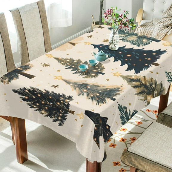Yayeee Tablecloths 54" x 54" Rectangle Wrinkle Resistant Party Table Cover, Beige Christmas Trees