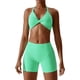 thumbnail image 1 of ABOCIW Conjuntos de entrenamiento para mujer 2 piezas Twist Front Halter sujetadores deportivos cintura alta botín pantalones cortos ejercicio gimnasio yoga traje, 1 of 4