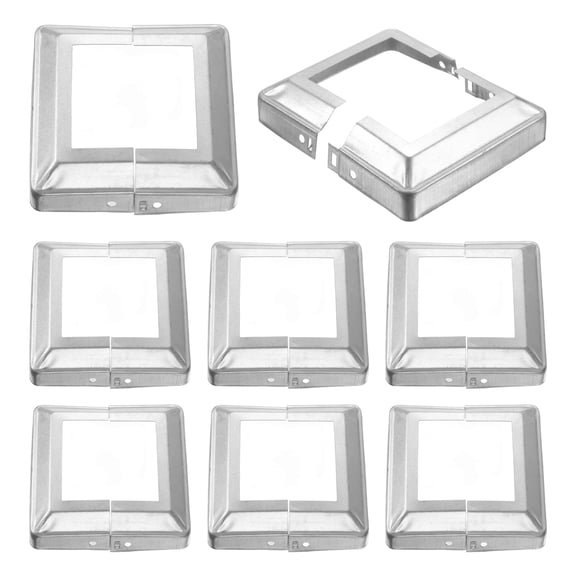 8 Pack Post Base Cover, 4.75x4.75 (Internal Size 2.75x2.75) Metal Split Style Post Skirt, Porch Column Wrap for Post Fence Deck Cable Railing Baluster Stair Rails, Silver