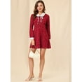 thumbnail image 3 of Vestido camisero vintage de manga larga con cuello Peter Pan y lunares para mujer borgoña M, 3 of 6