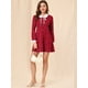 thumbnail image 3 of Vestido camisero vintage de manga larga con cuello Peter Pan y lunares para mujer borgoña M, 3 of 6
