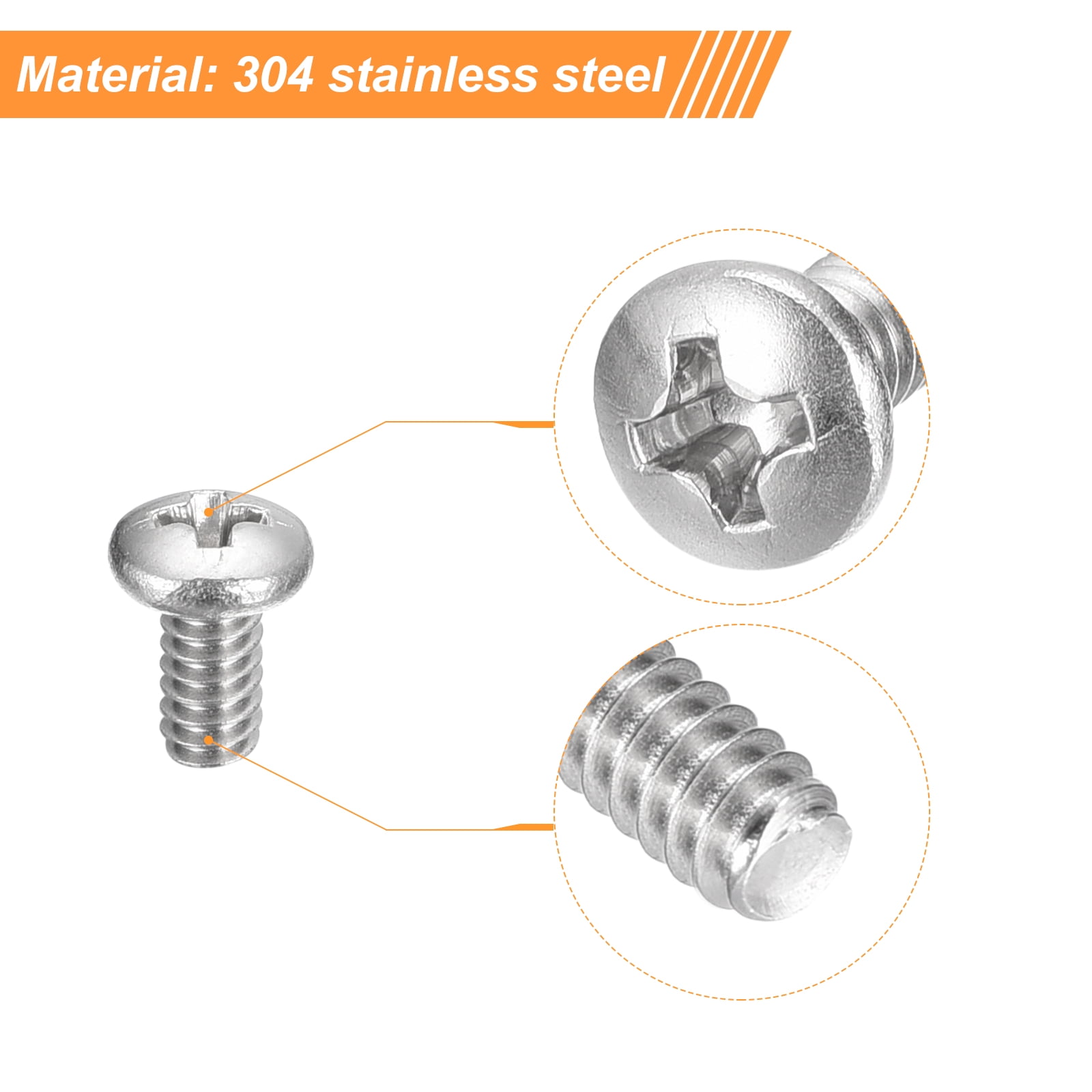 200 Vis à Tête Plate Cruciforme #4-40 X 1/4" - Acier Inoxydable 304, Marque Uxcell, NEUVES