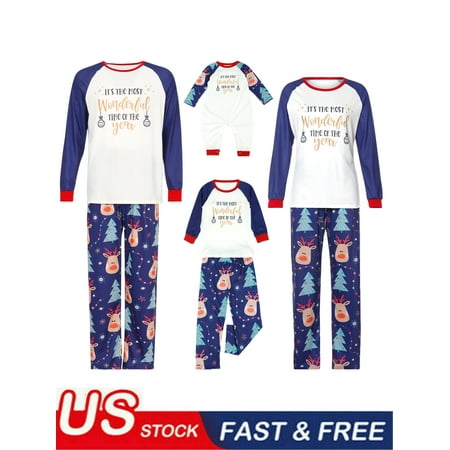 

Matching Christmas Family Pajamas Sets Letter Print Tops Deer Pants Dad Mom Kids Baby Sleepwear Pyjamas