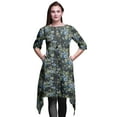thumbnail image 1 of Bimba Gray Leaves & Blue Flower Floral Printed Tops For Women Asymmetric Kurti Summer Dress For Girls Large, 1 of 6