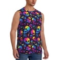 thumbnail image 2 of Kdxio mushroom rainbow color Skull for Men's Muscle T-shirt,Sleeveless for Workout Running Athletic Gym Lounge Casual, 2 of 5