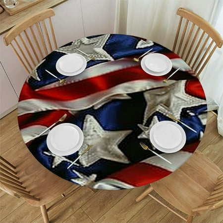 

BCIIG Stars Ribbons Patriotism Round Tablecloth 100% Polyester Waterproof Fabric Ideal for Indoor and Outdoor Restaurants Weddings Parties 38 -42