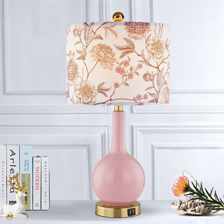 Cinkeda Pink Ceramic Table Lamp with USB Ports, 24 Inch photo 1