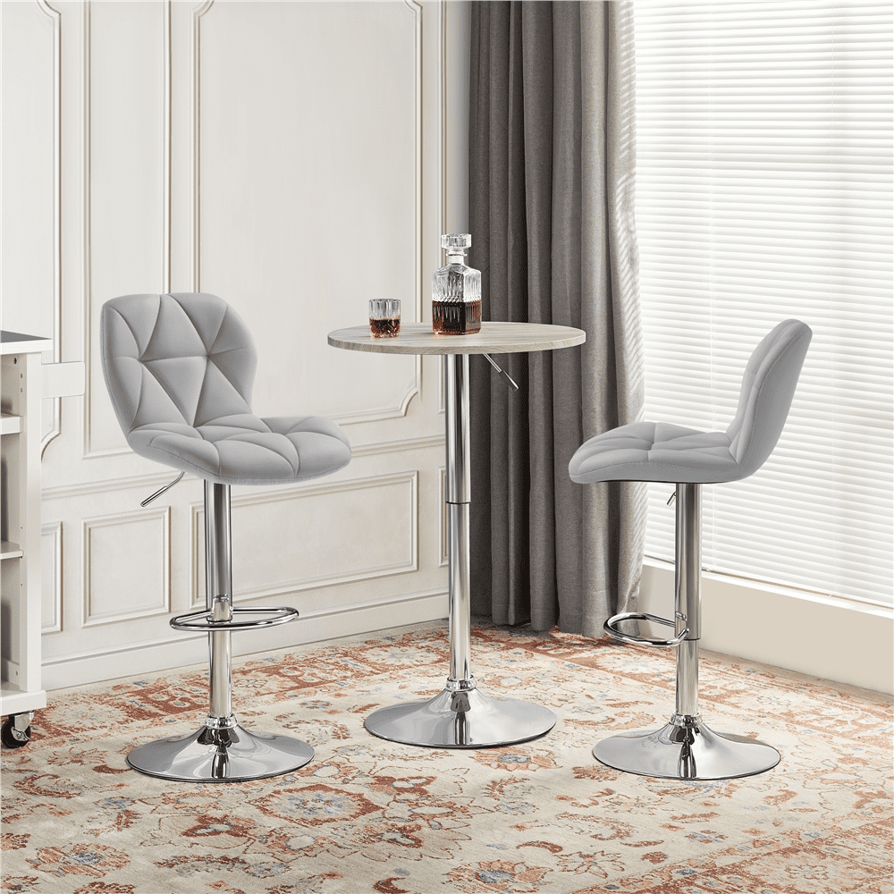 Alden Design Adjustable Counter-Height Faux Leather Modern Barstool, Set of 2, Light Gray