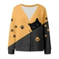 thumbnail image 5 of Wang6 Womens Plus Size Cardigan Sweaters Black Open Front Button Long Sleeve Knit Sweater Fall Winter V Neck Cute Animal Printed Knitted Outwear Tops Gold XXL, 5 of 5