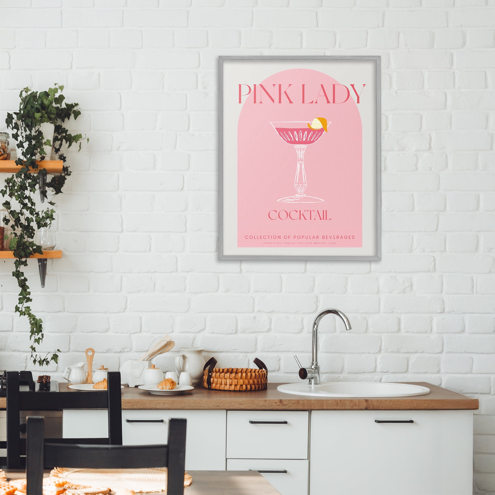 Stylish Retro Pink Lady Gray Framed Giclee Art, design by Lil' Rue