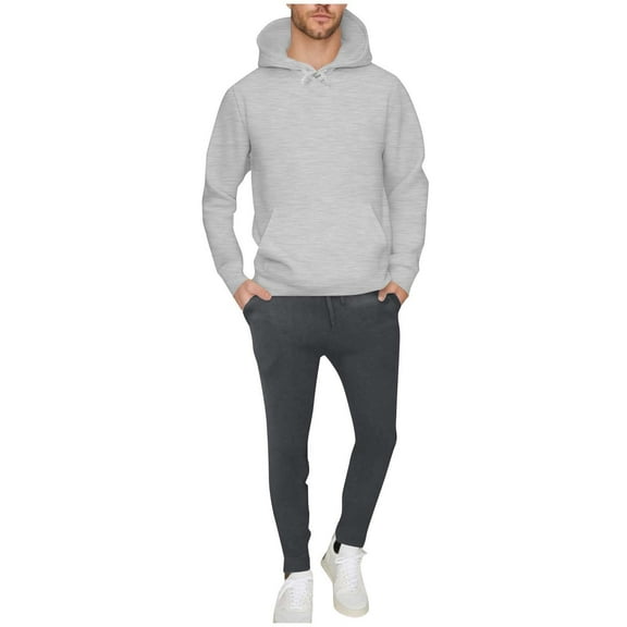 Ecqkame Two Piece Sets for Men Fleece Solid Solid Long Sleeve Hoodies Elastic Waist Joggers Sweatpants Comfortable Sweatsuit Gray L