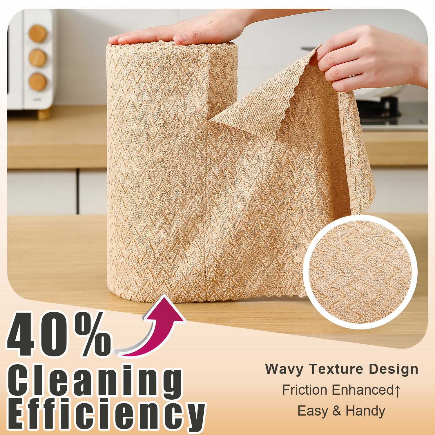Jessy Home 80 Pack Textured Microfiber Clean Cloth Roll,Tear Away 12"x12" Reusable Paper Towel Lint Free Rags & Durable Dish Cloth, Ultra Absorbent Shop Towels for Kitchen,Car,Window-Yellow