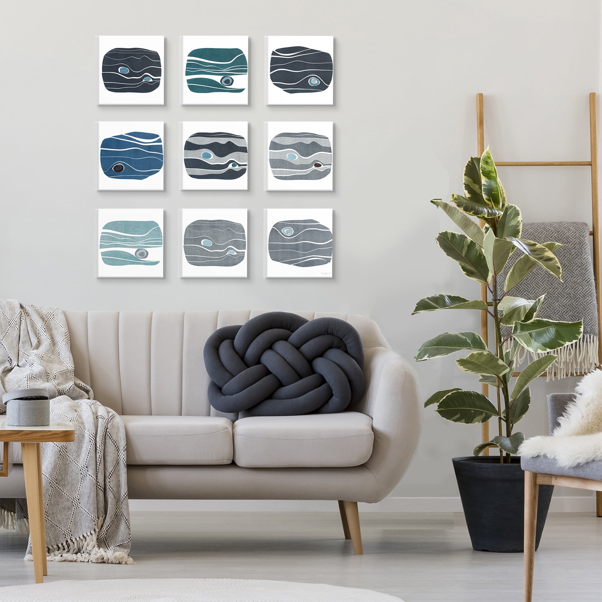 Stupell Industries River Stone Blue Line Pattern Abstract Watercolor Designs Canvas Wall Art by Rob Delamater