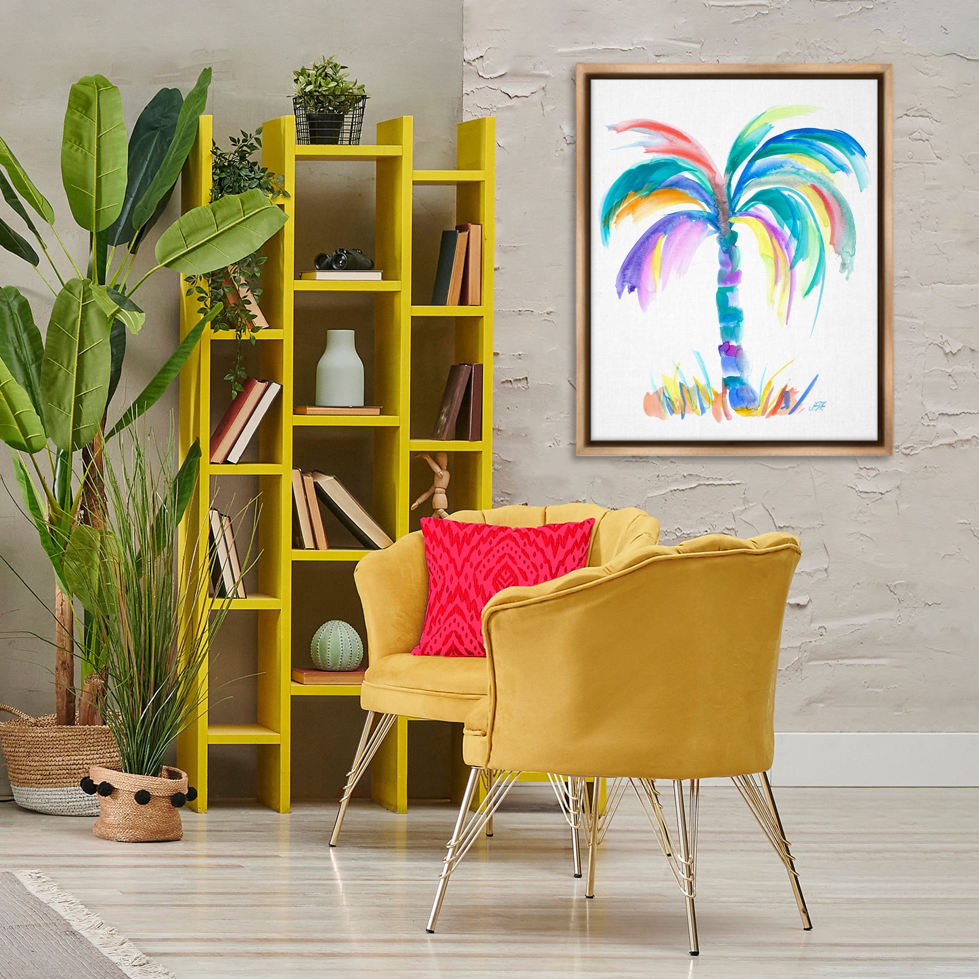 Stupell Industries Brushed Palm Tree Botanical & Floral Painting Brown Floater Framed Canvas Art Print Wall Art, 25 x 31