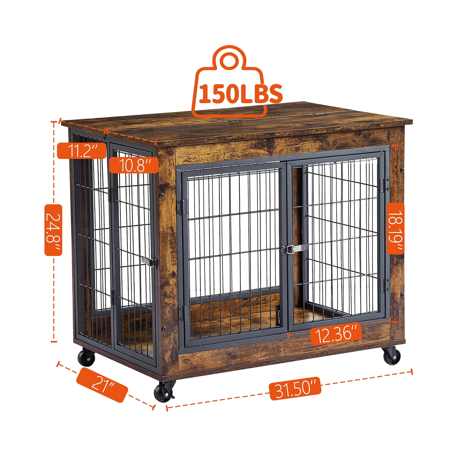 Pefilos 24" Dog Crate for Medium Dogs Furniture Dog Cage for Indoor Dog House with Double Doors and Lift Top with Casters, Brown Pefilos 24" Dog Crate for Medium Dogs Furniture Dog Cage for Indoor Dog House with Double Doors and Lift Top with Casters, Brown