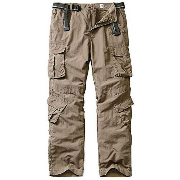 linlon Hiking Pants for Men, Outdoor Lightweight Quick Dry Fishing Pants Casual Cargo Pants with 8 Pockets,Khaki,34