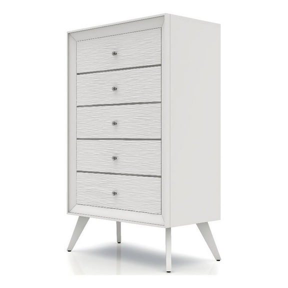 Bowery Hill Modern Wood 5-Drawer Chest with Angled Legs in White