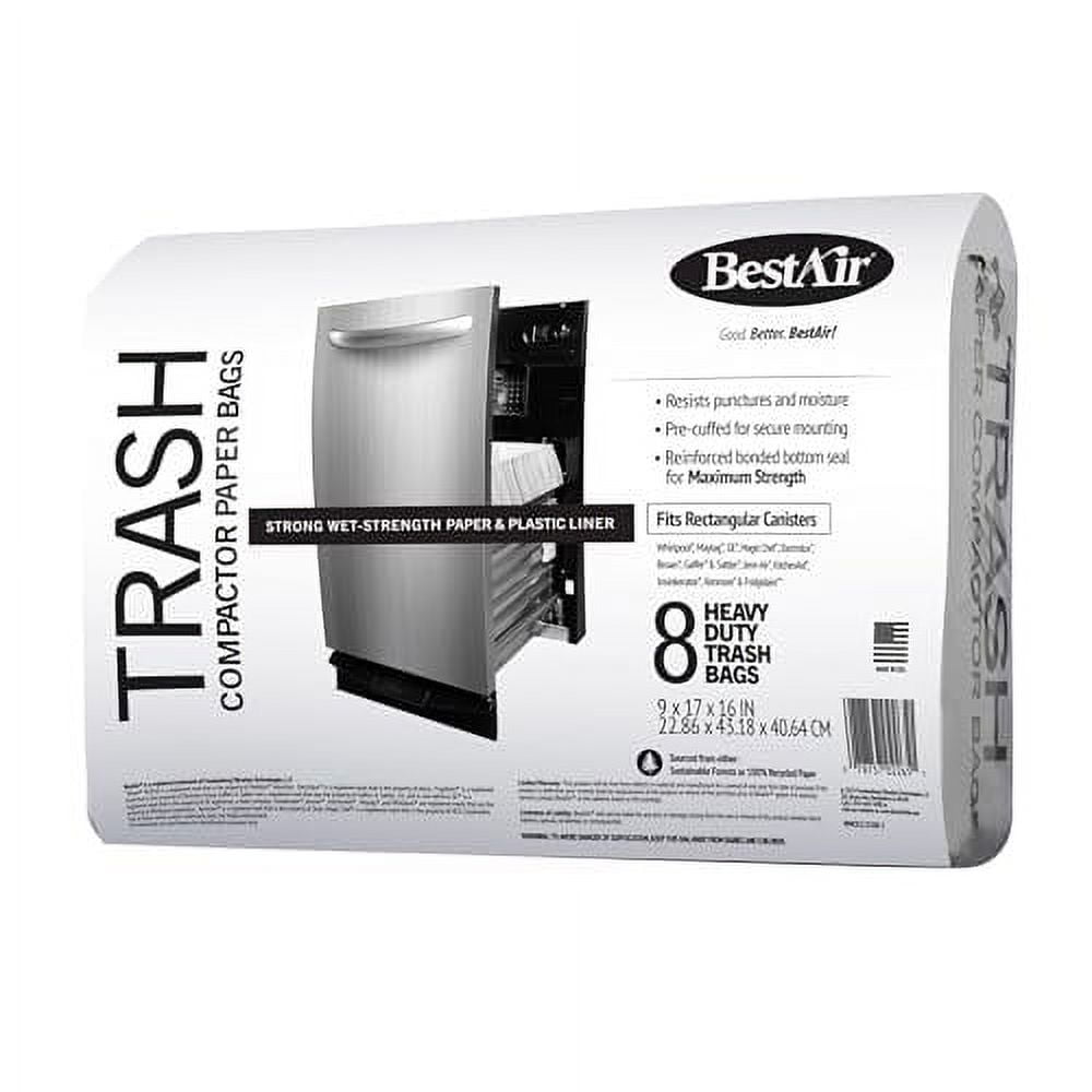 BestAir WMCK133508-3 Heavy Duty Trash Compactor Bags, 16'' D x 9'' W x 17'' H, 24 Count Pack of 3, Brown