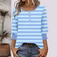 thumbnail image 3 of TKLPEHG 3/4 Length Sleeve Womens Tops Striped Round Neck Button Tunic Top Casual Three-quarter Sleeve Fashion T Shirts (Light Blue,XL), 3 of 7