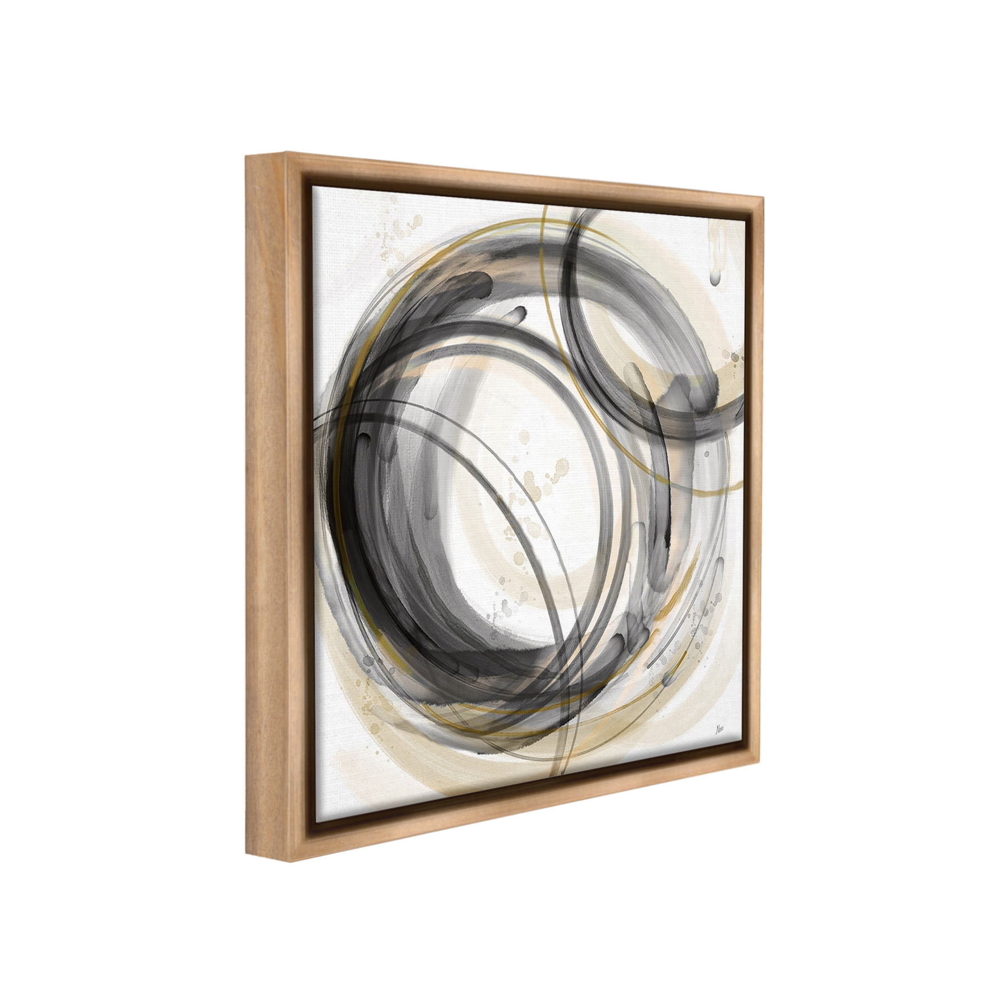 Stupell Industries Neutral Circular Abstract Abstract Painting Brown Floater Framed Canvas Art Print Wall Art, 25 x 25