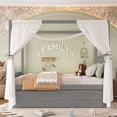 thumbnail image 2 of Full Size Bed Frame with Twin Size Trundle and Upholstered Headboard, Princess Canopy Platform Bed with 3 Drawers for Bedroom, Apartment, Storage & Easy Assembly, No Box Spring Needed, Grey, 2 of 9