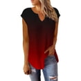 thumbnail image 5 of Charella Polyester Summer T Shirts Women Cap Short Sleeve Pleated V Neck Tunic Top Graphic Striped Flower Print Tees (Large, Red 01), 5 of 7